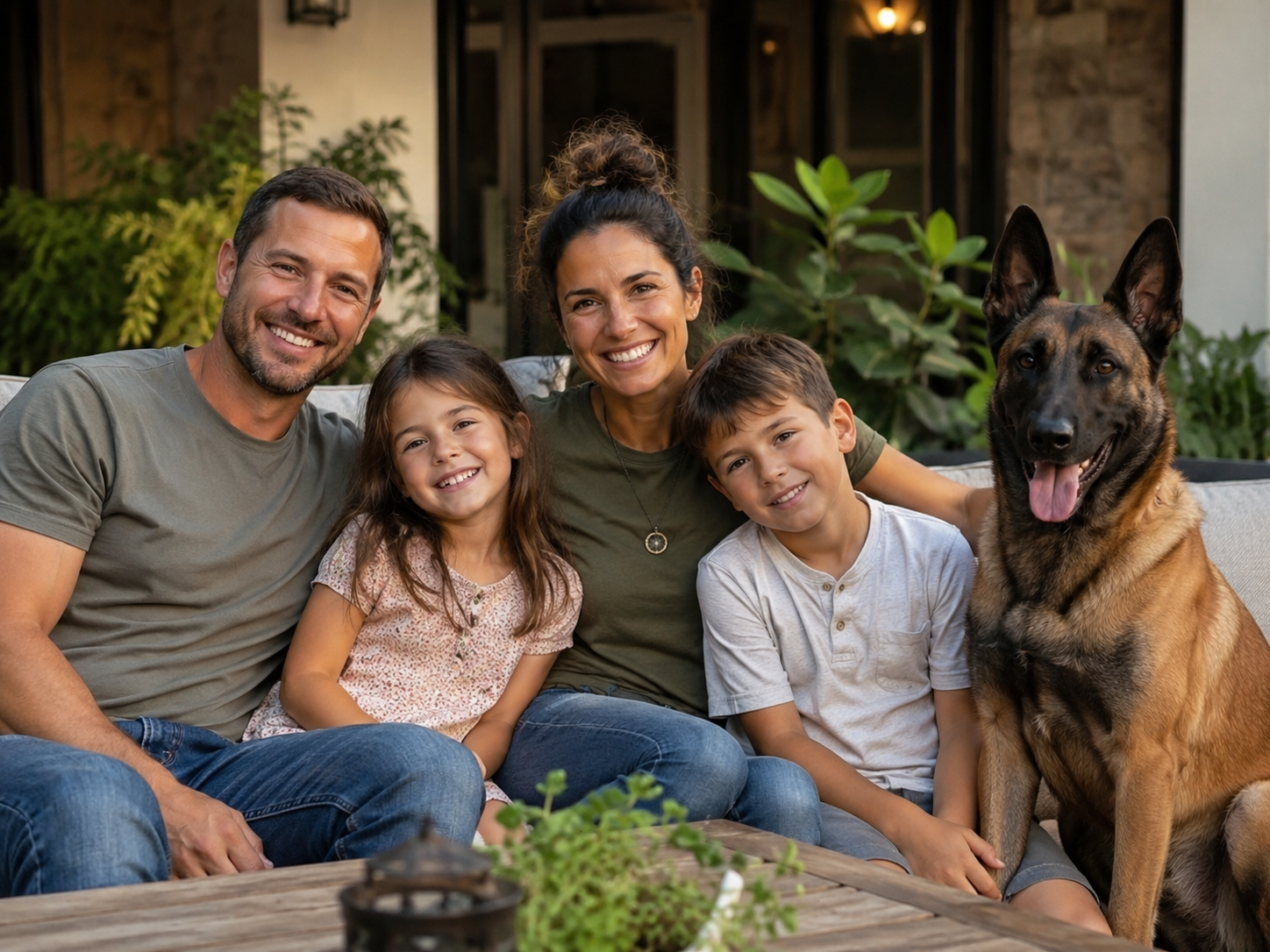 Children with protection dog